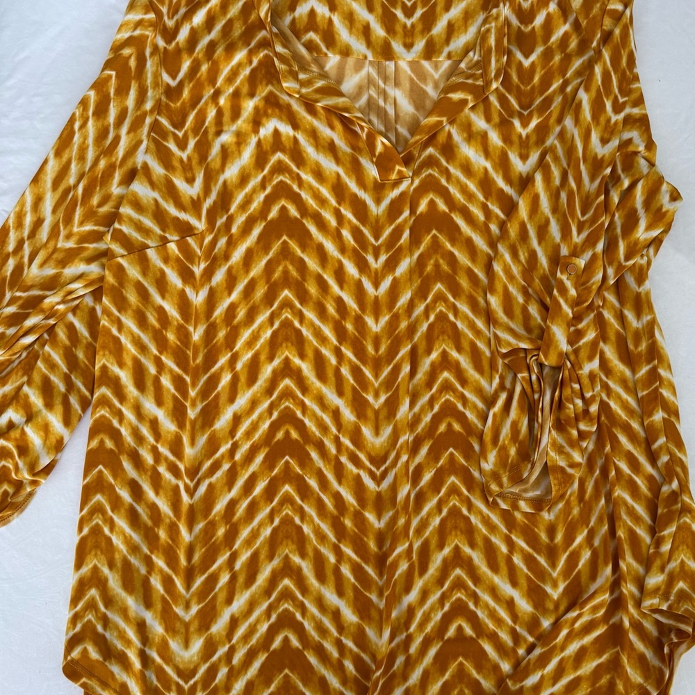 Cato Mustard and White Chevron Blouse